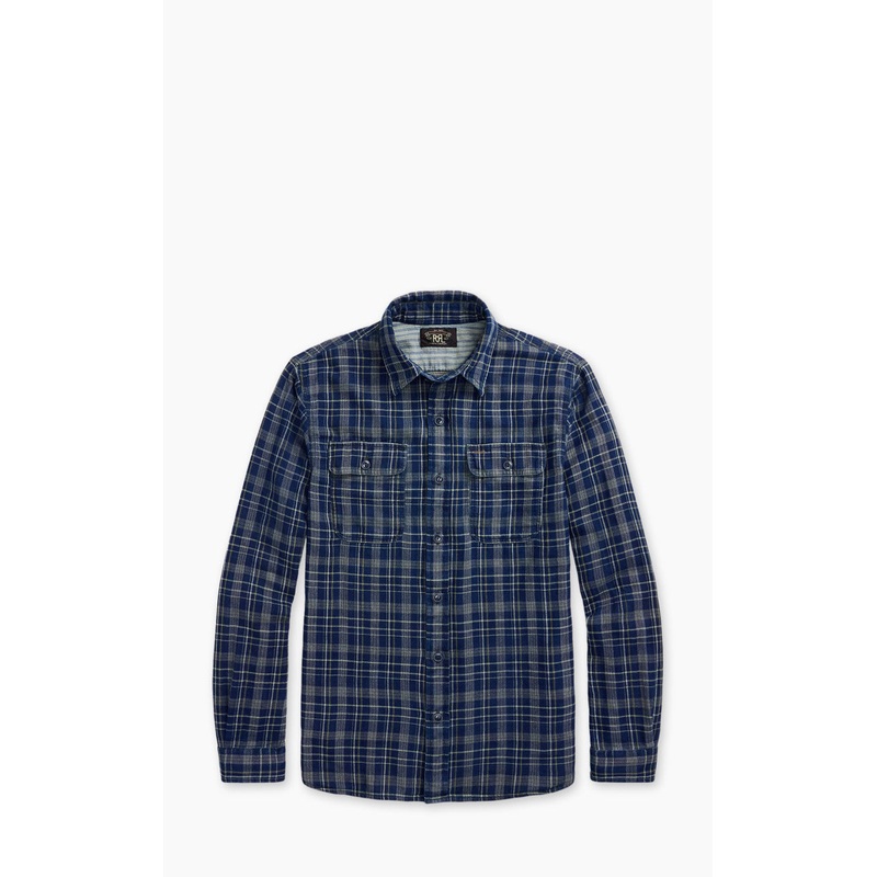 RRL Indigo Plaid Double-Faced Workshirt Indigo/Strip S