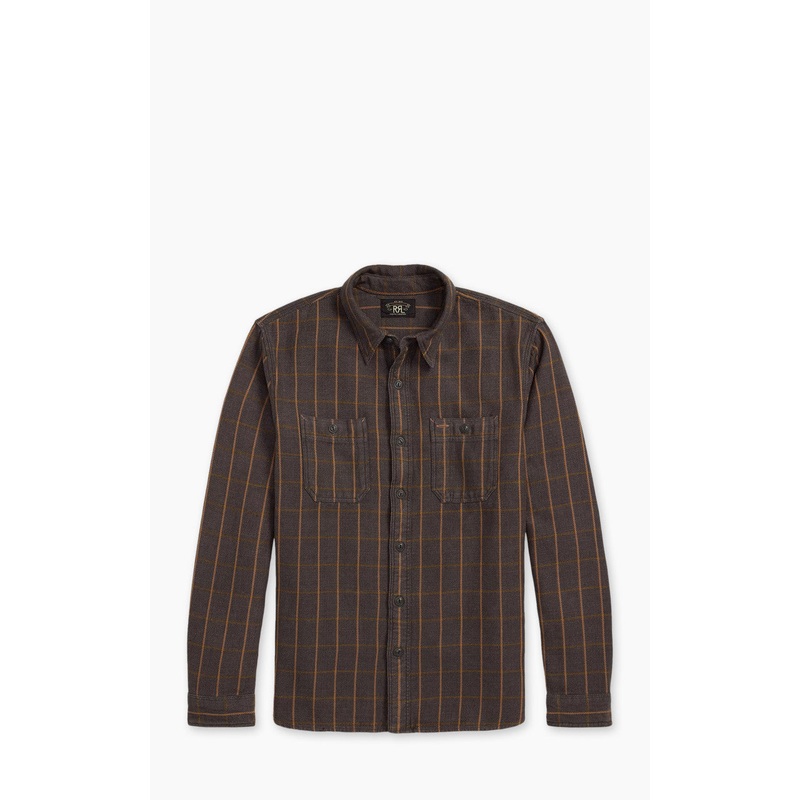 RRL Plaid Twill Workshirt Plum/Orange S