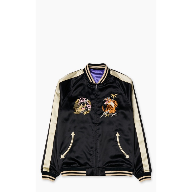 The Flat Head FN-OJ-SV004 Souvenir Jacket Tiger & Japan Map Reversible Black/Purple 36/S