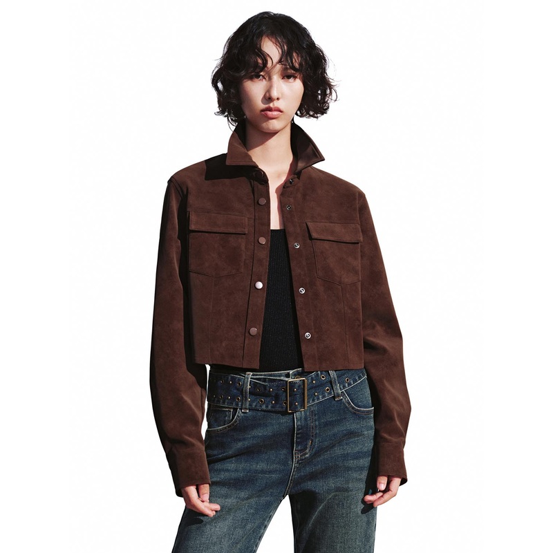 Cropped Flap Pocket Shirts Brown XS