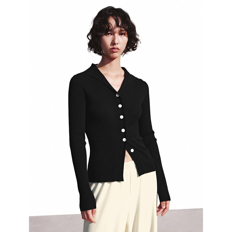 Large Collar Slim Fit Knitted Cardigans Black XS