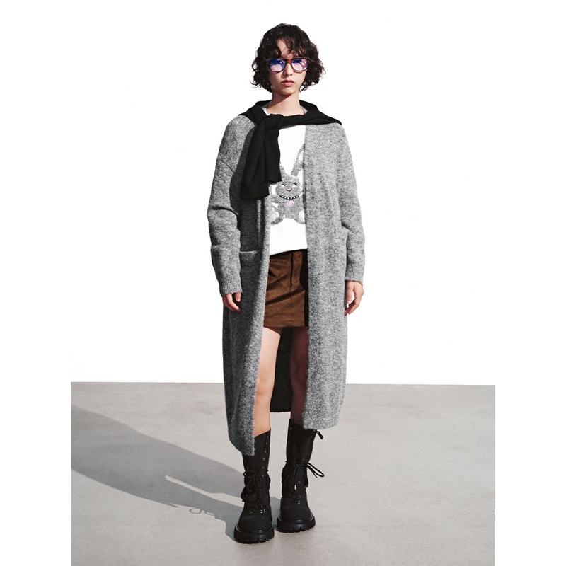 Long Oversized Knitted Cardigans Grey XS