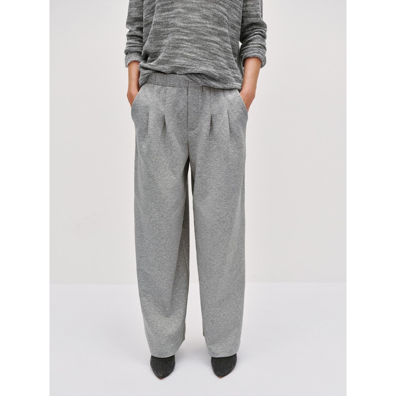 Pleated Wide Leg Pants Light Grey XXS