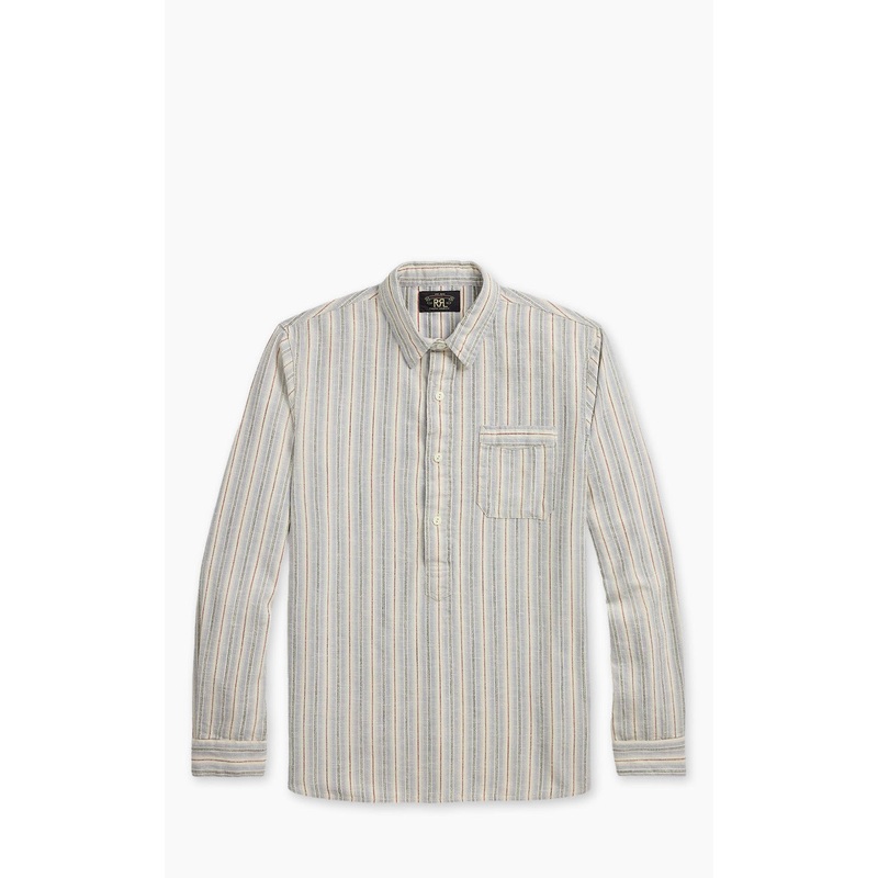 RRL Striped Twill Popover Shirt Periwinkle Multi S