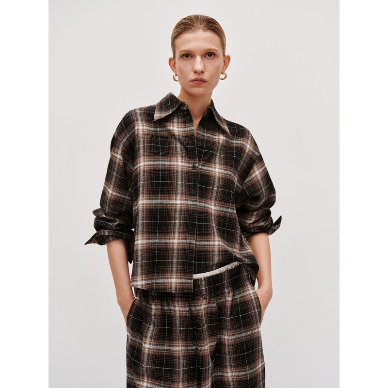 Contrast Check Shirts Brown Checkered XS
