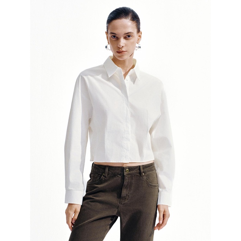 Cropped Fitted Shirts White XS