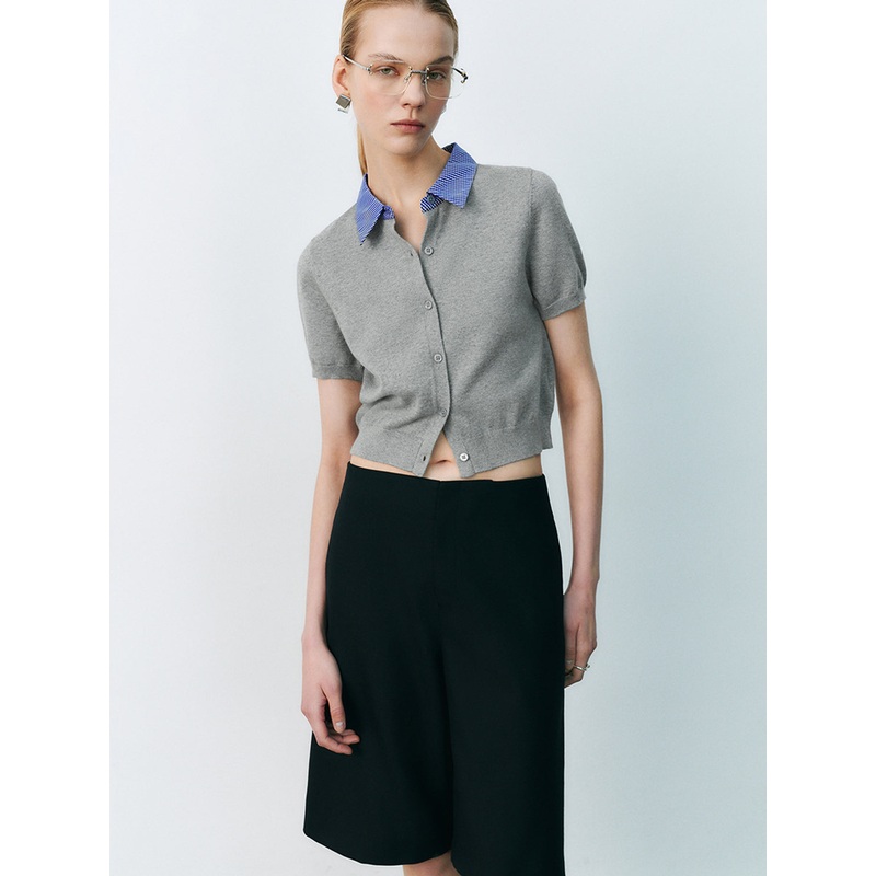 Short Sleeve Knitted Cardigans Grey XS