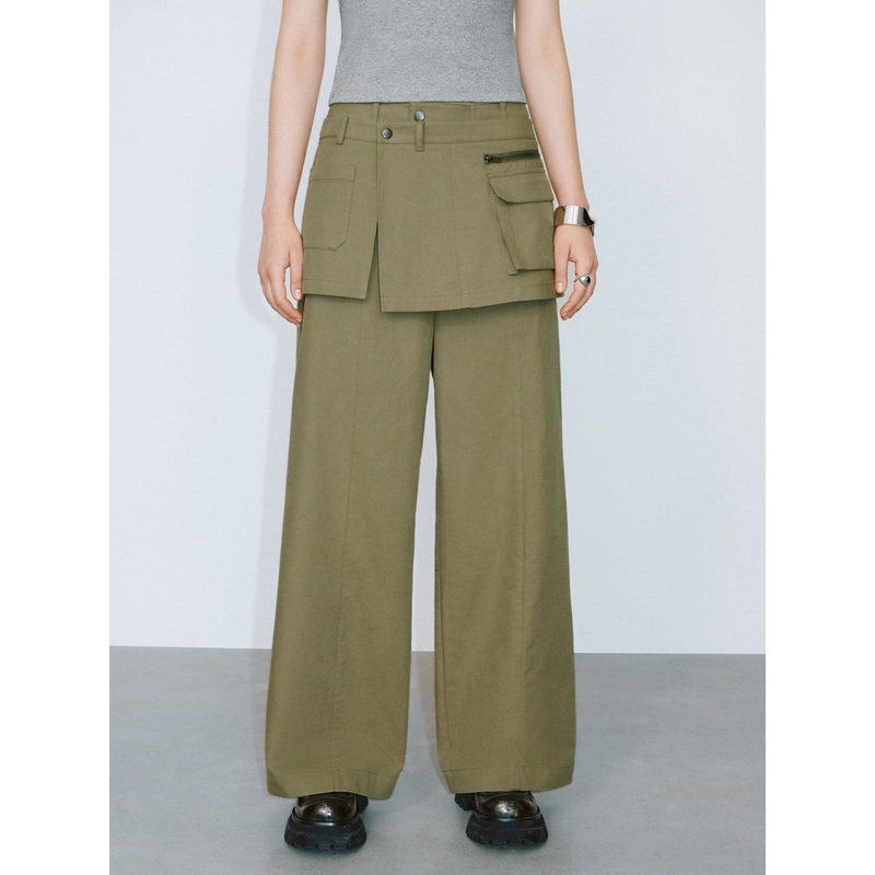 2 In 1 Wide-Leg Pants Khaki Green XS