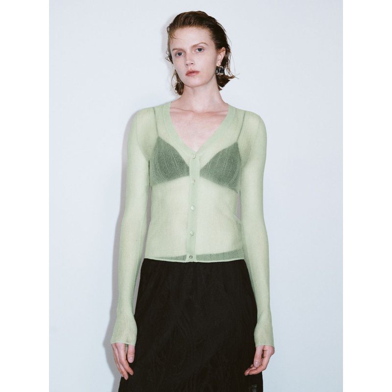 Sheer Knitted Cardigans Green XS