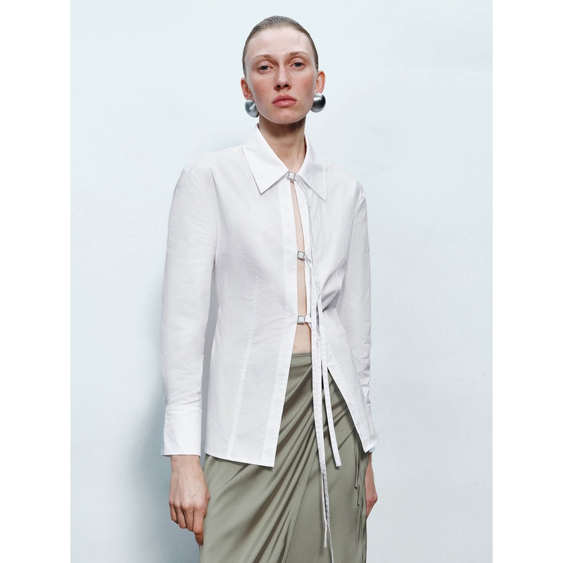 Lace Up Front Shirts White XS