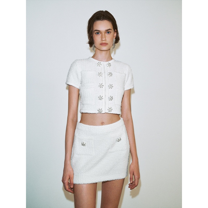 Knitted Short Sleeve Cardigans White S