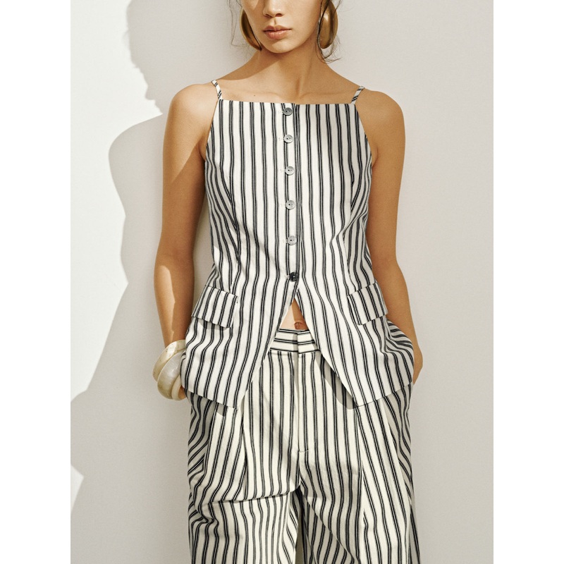 Cami Sleeveless Striped Shirts Black Striped XS