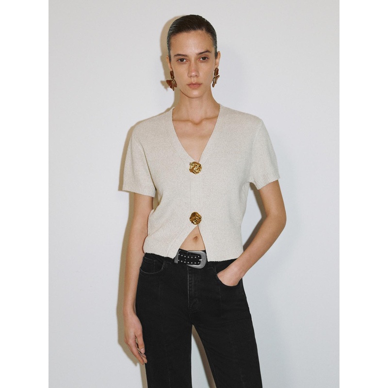 Short Sleeve Knitted Cardigans Ivory XXS