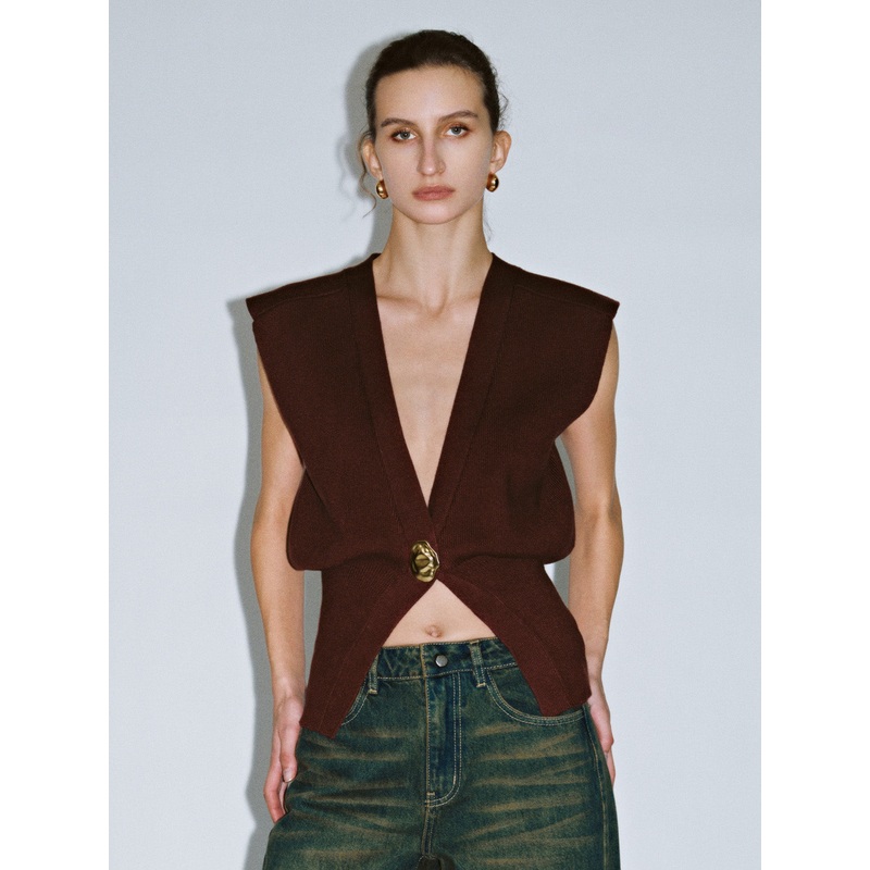 Sleeveless Knitted V-Neck Cardigans Blue XS