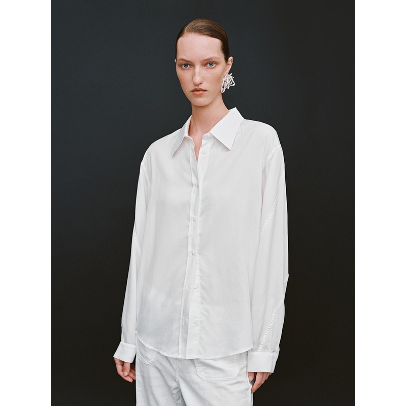 Long Sleeve Button Up Shirts White XS
