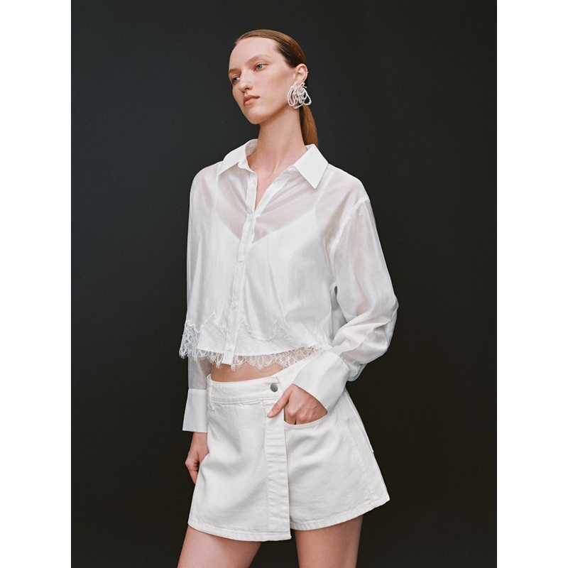 Lace Hem Shirts White XS