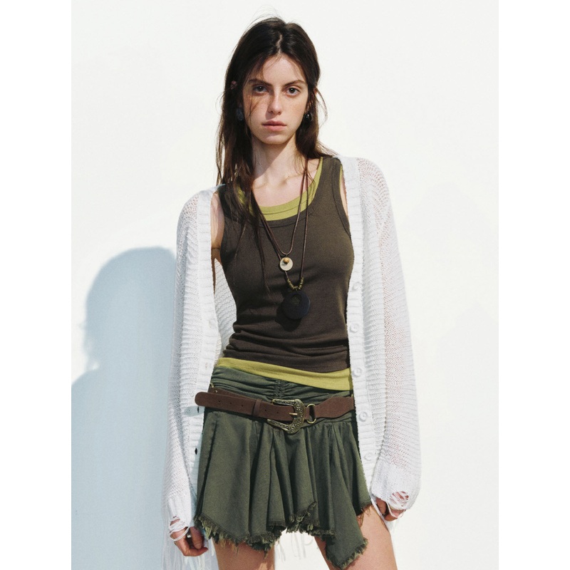 Ripped Knitted Cardigans White XS