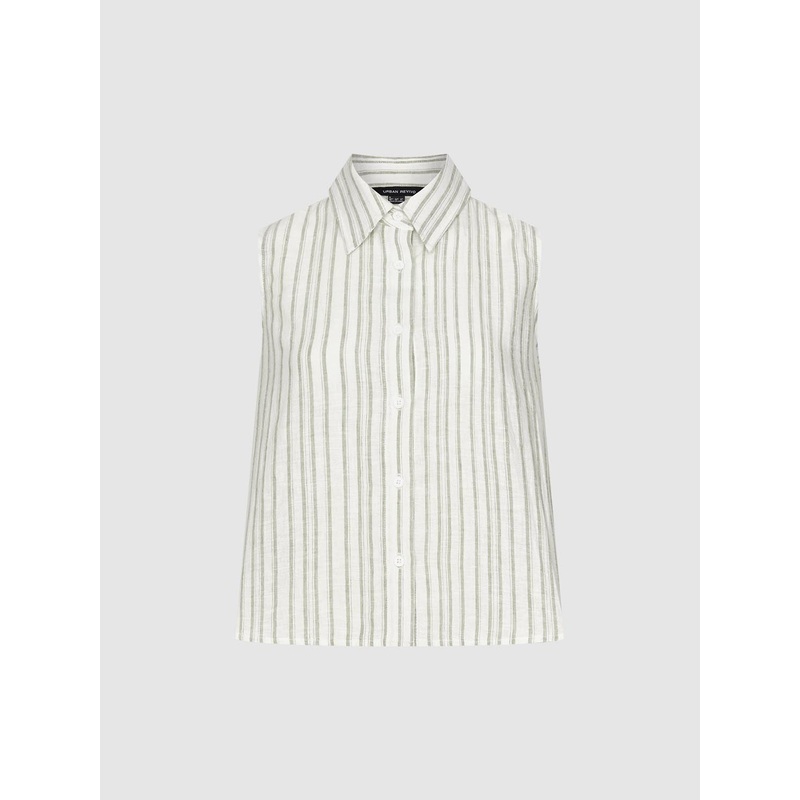 Striped Sleeveless Shirts Green Striped XS