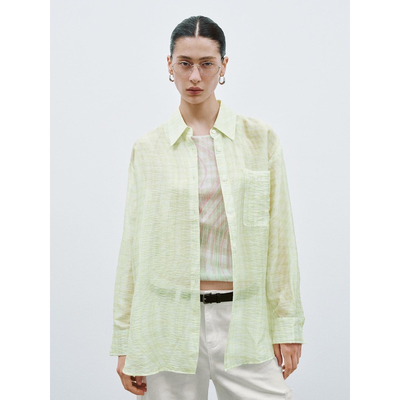 Long Sleeve Shirts Light Green Checkered XS