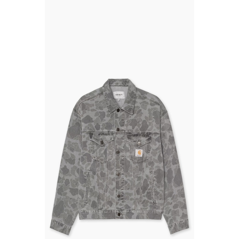 Carhartt WIP Duck Helston Jacket Maitland Camo Duck Denim Heavy Bleach Wash Black XL