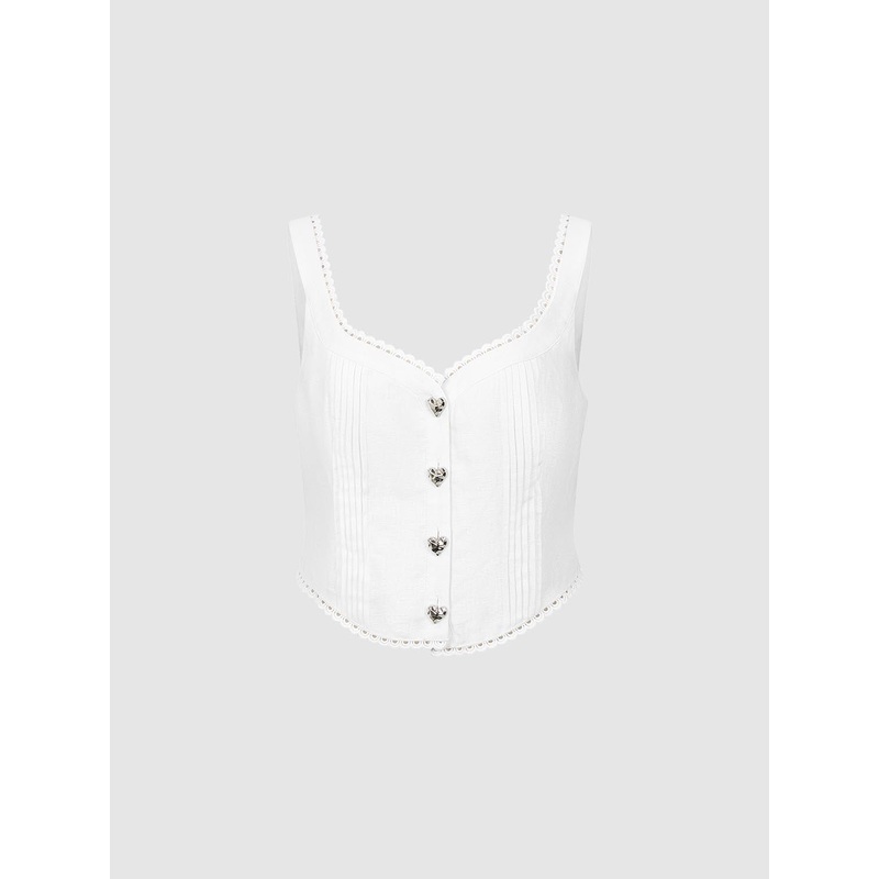 Lace Trim Cami Tops White XS