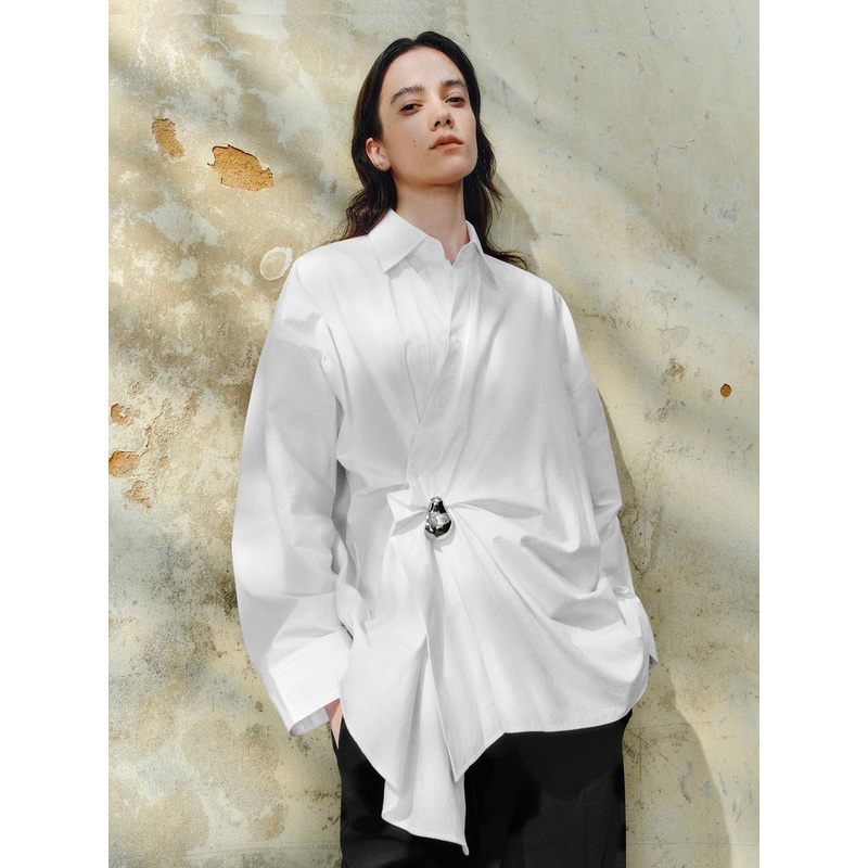 Metal Accent Long Sleeve Shirts White S