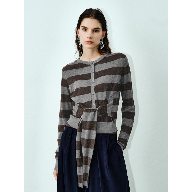 Knitted Cardigans Light Gray-Brown Stripe XXS