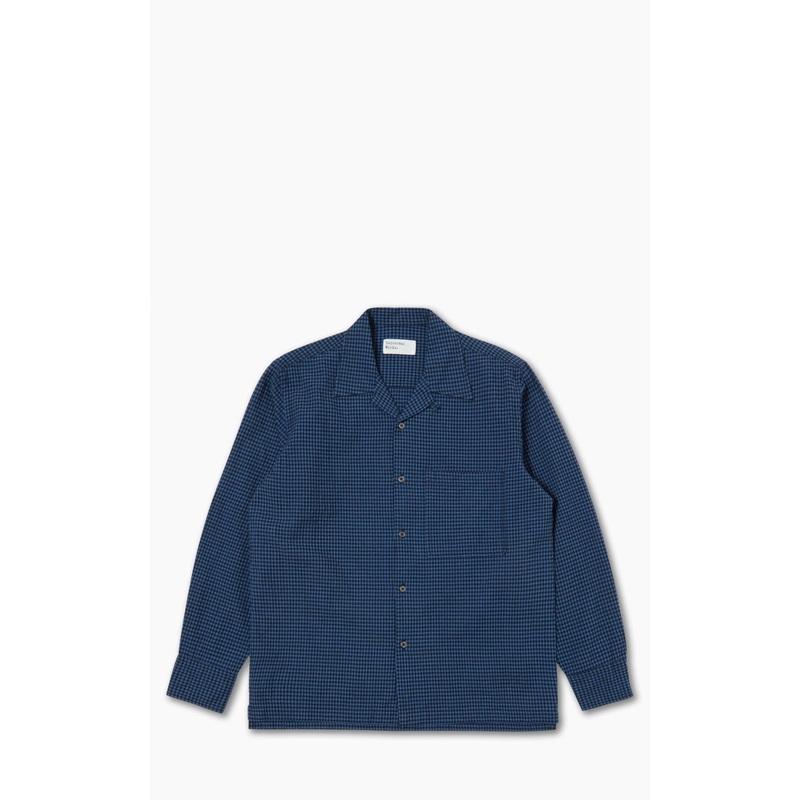 Universal Works L/S Camp Shirt Gingham Seersucker Navy S