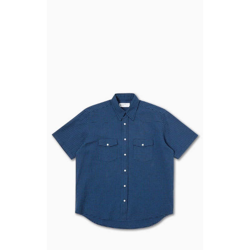 Universal Works Western Garage Shirt Gingham Seersucker Navy S