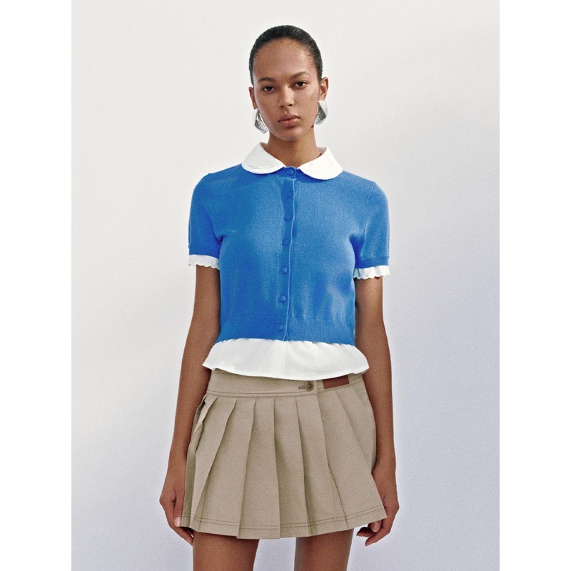 Ruffle Hem Knitted Cardigans Blue XS