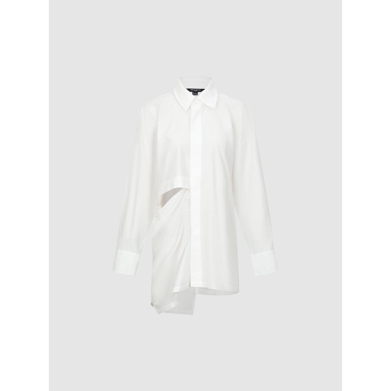 Long Sleeve Irregular Hem Shirts White XS