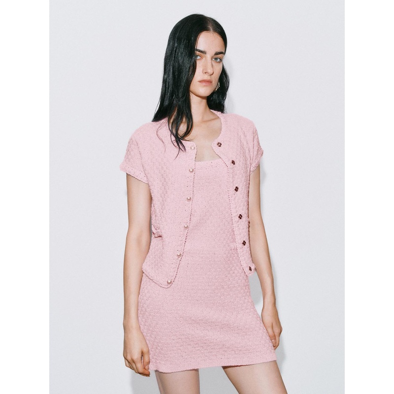 Knitted Short Sleeve Cardigans Pink XS