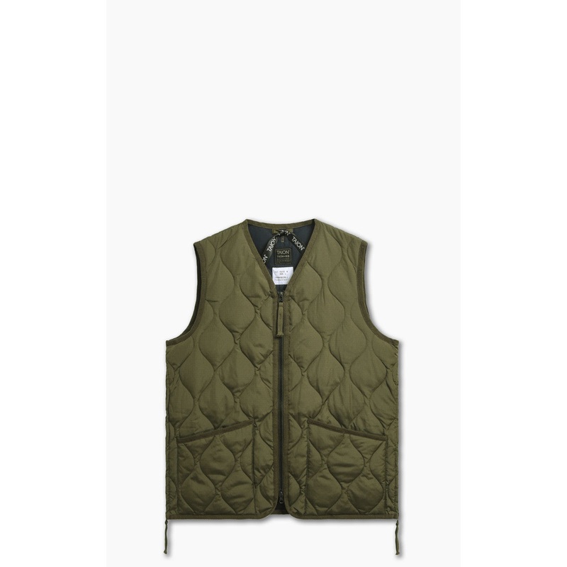 Taion Military Zip V-Neck Down Vest Dark Olive S