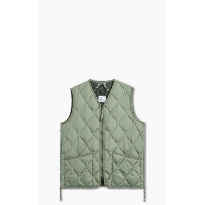 Taion Military Zip V-Neck Down Vest Dark Sage Green S