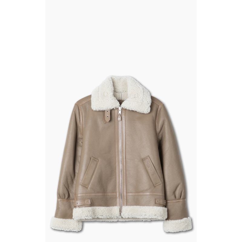 Schott NYC B-3 Bomber Jacket Sheepskin Leather Beige M