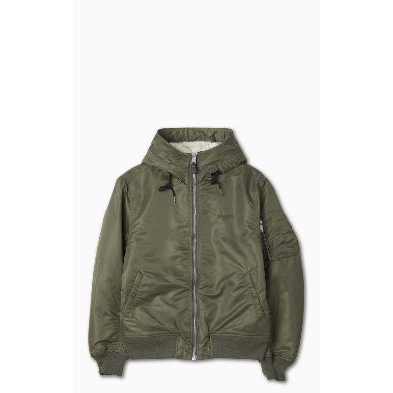 Schott NYC Hooded Airforce Bomber Jacket Army Khaki S