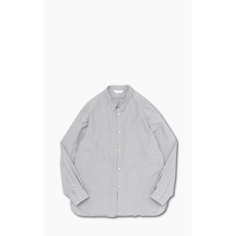 Still By Hand Regular Collar Shirt Grey Stripe 1