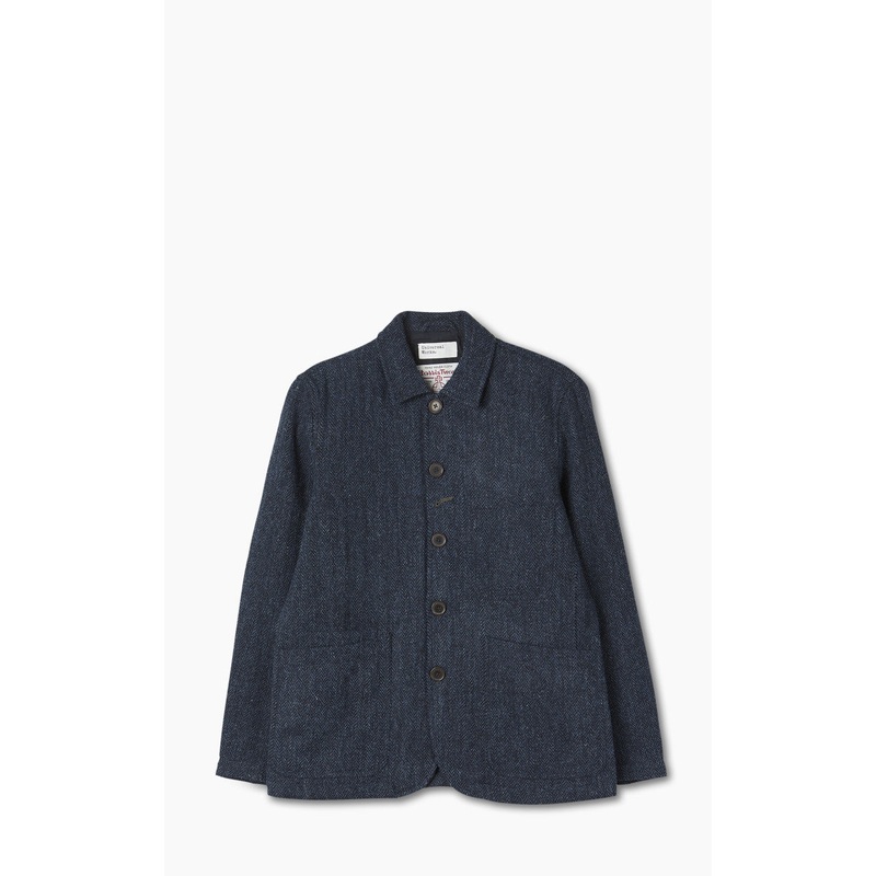 Universal Works Bakers Jacket Harris Tweed Navy Herringbone S