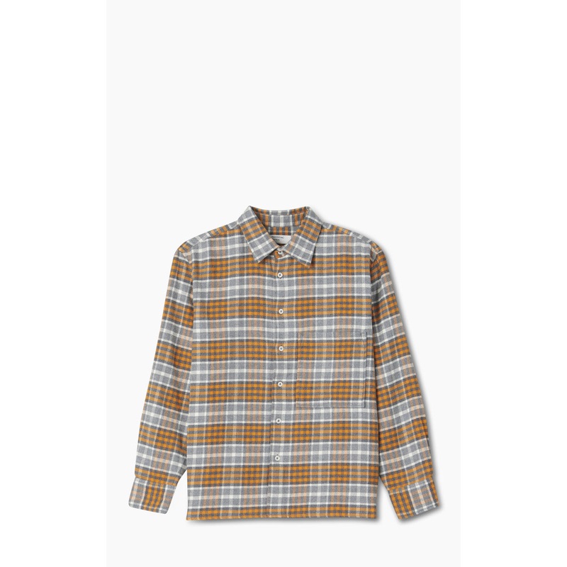 Universal Works Square Pocket Shirt Brushed Grey Marl/Orange S