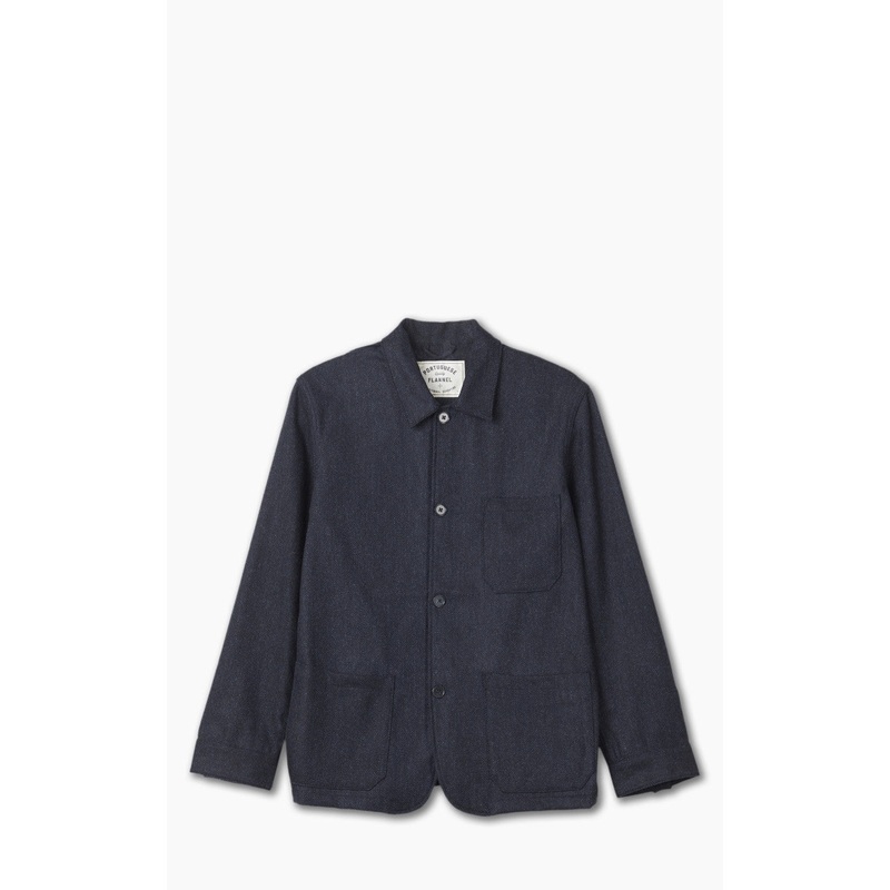 Portuguese Flannel Labura Jacket Herringbone Wool Navy S