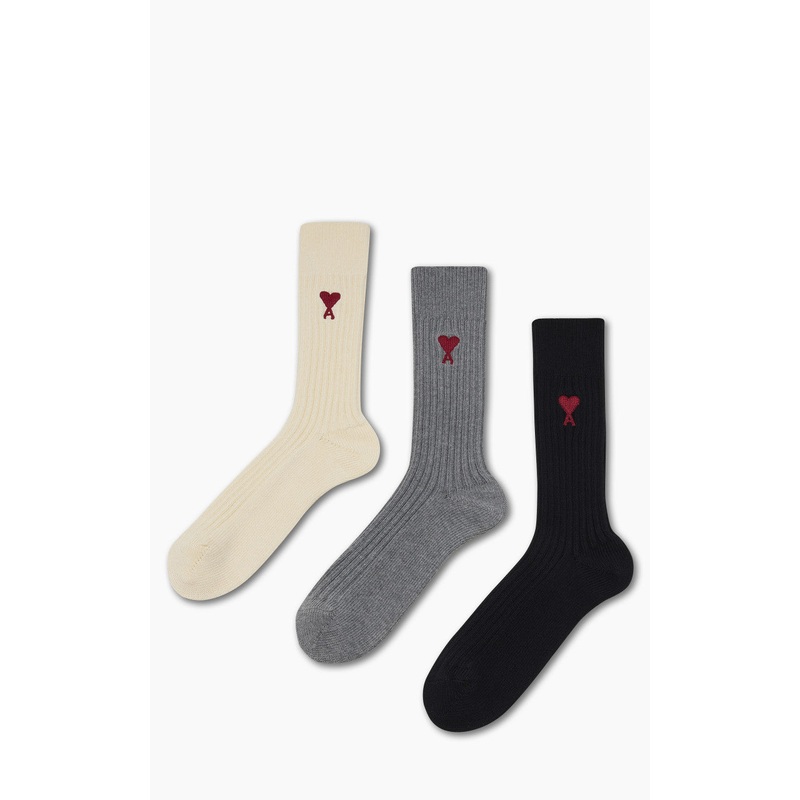 AMI Paris Three-Pack ADC Socks Off White/Grey/Black 39-42