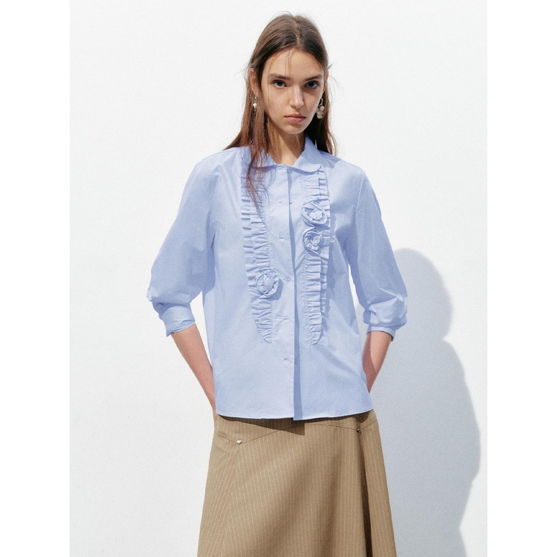 Flower Decor Shirts Blue XS