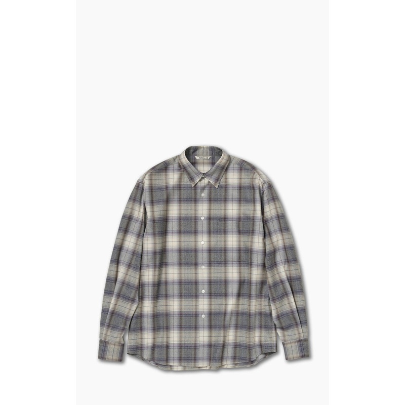 Auralee Super Light Wool Check Shirt Gray Check 4/M