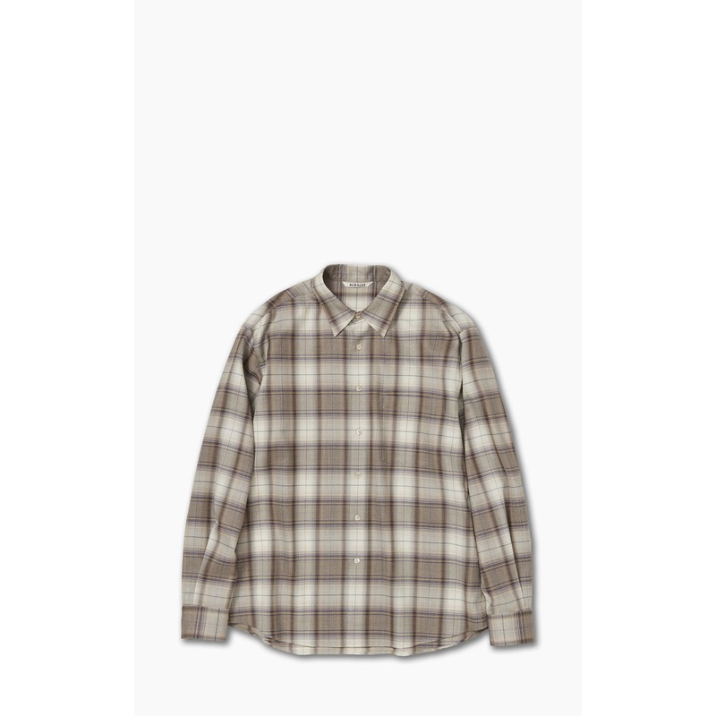 Auralee Super Light Wool Check Shirt Light Brown Check 4/M
