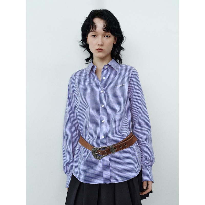 Striped Long Sleeve Shirts Blue Checkered XS