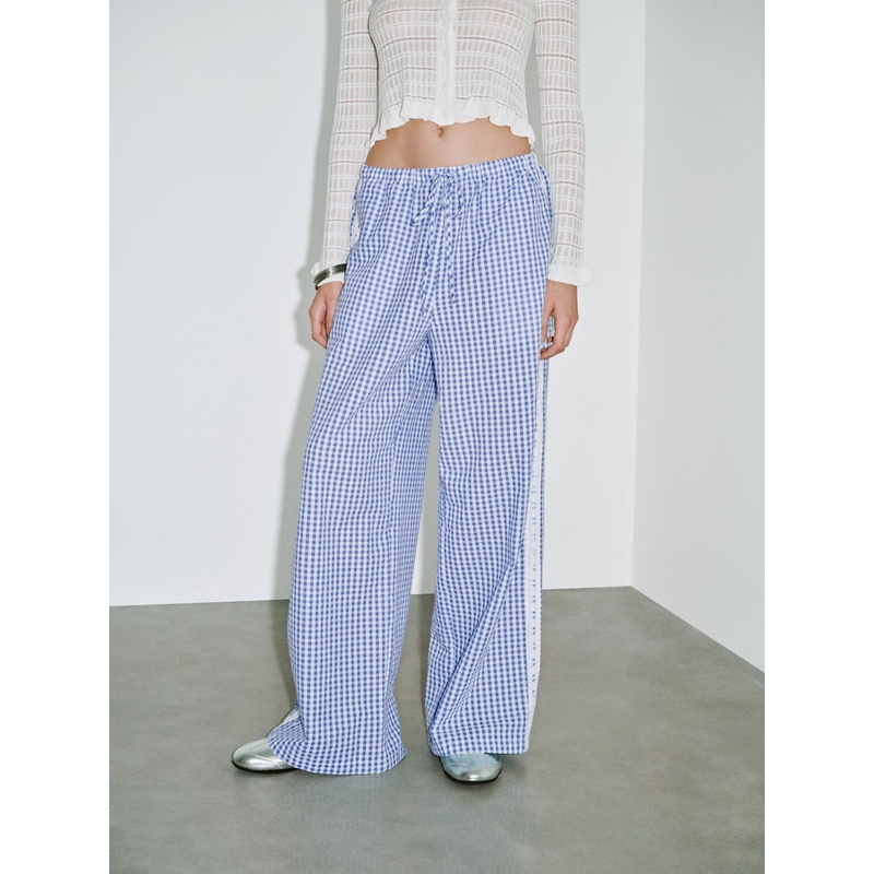 Wide-Leg Pants Blue Plaid XXS