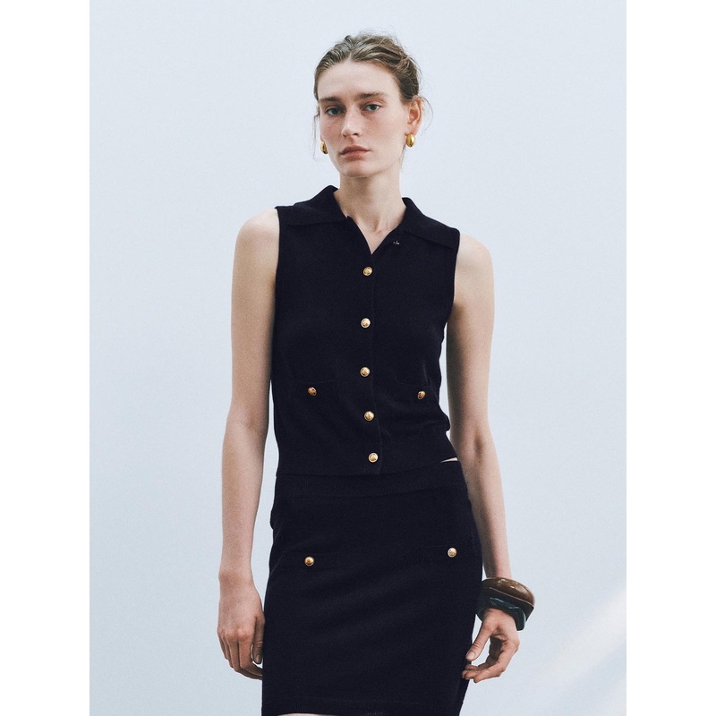 Knitted Sleeveless Cardigans Blue XS