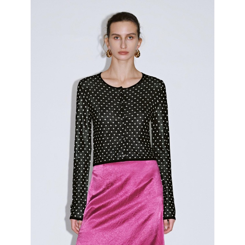 Polka Dot Knitted Cardigans Black XS