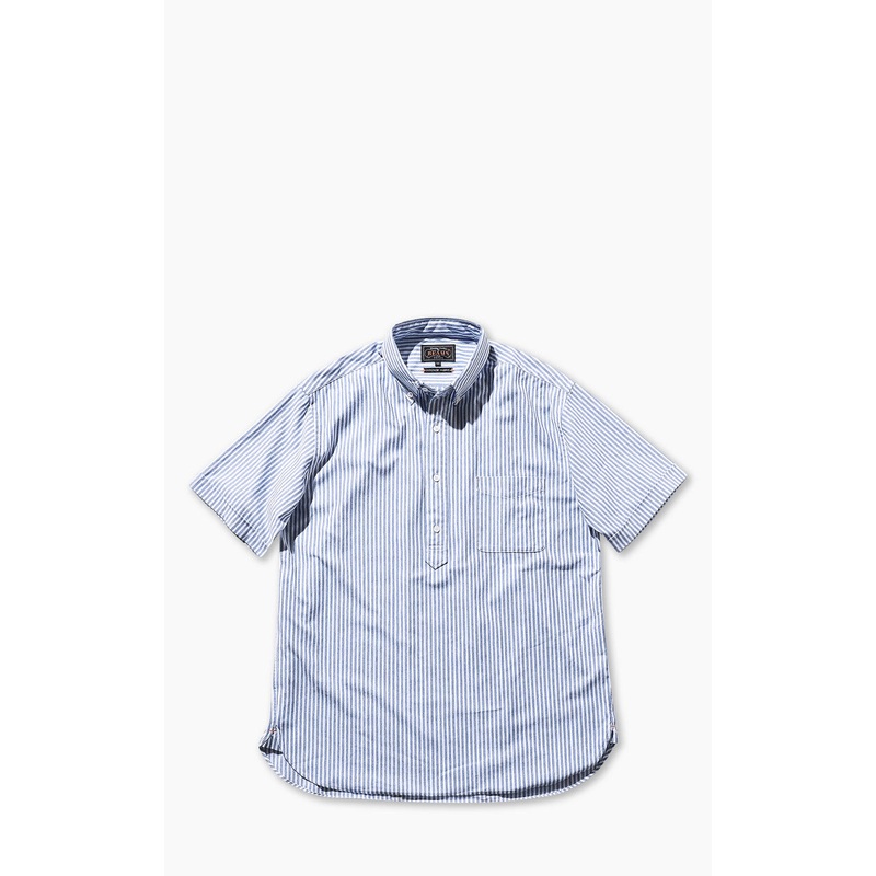 Beams Plus Knitted Oxford Striped Button Down Shirt Blue M