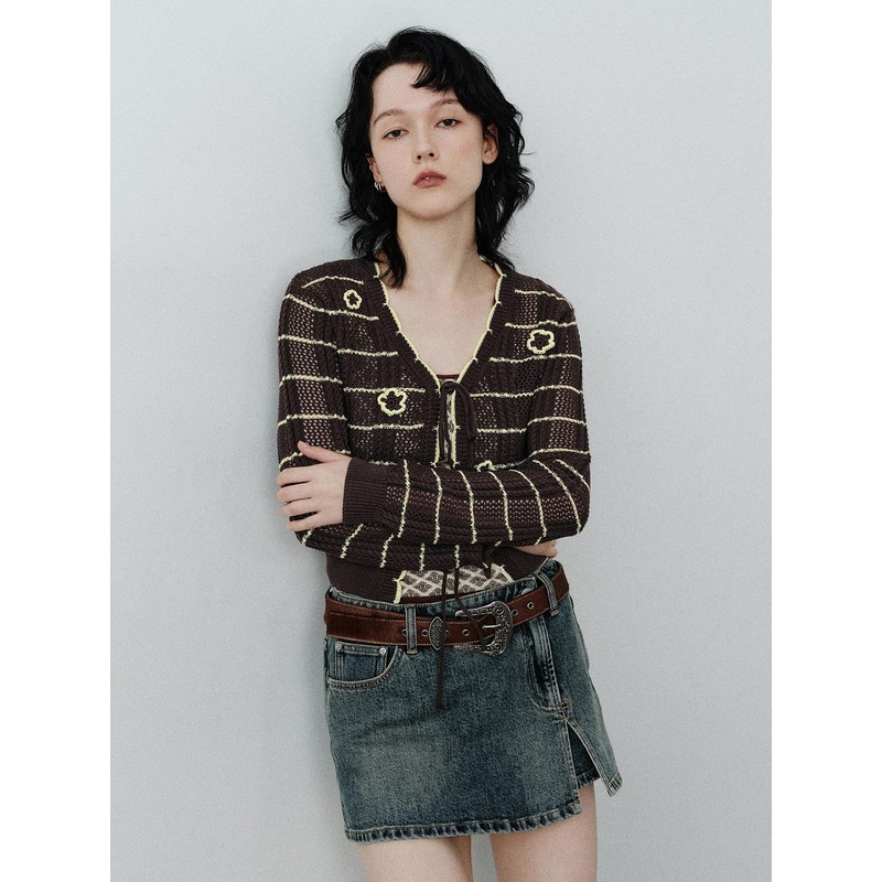 Knitted Cardigans Brown Striped XS